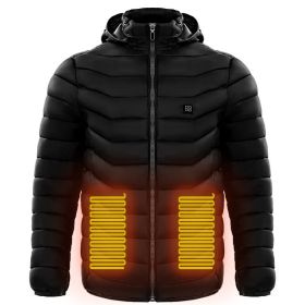 Men Heated Puffer Jacket Electric Heating Coat Insulated Hood Windbreaker (Option: Black-S)