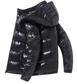 2022 Winter Men Puffer Jackets Bubble Padded Clothes Shiny Detachable Hat Warm Black Waterproof No Wash Jackets Man Down Coats (Color: A, size: L)